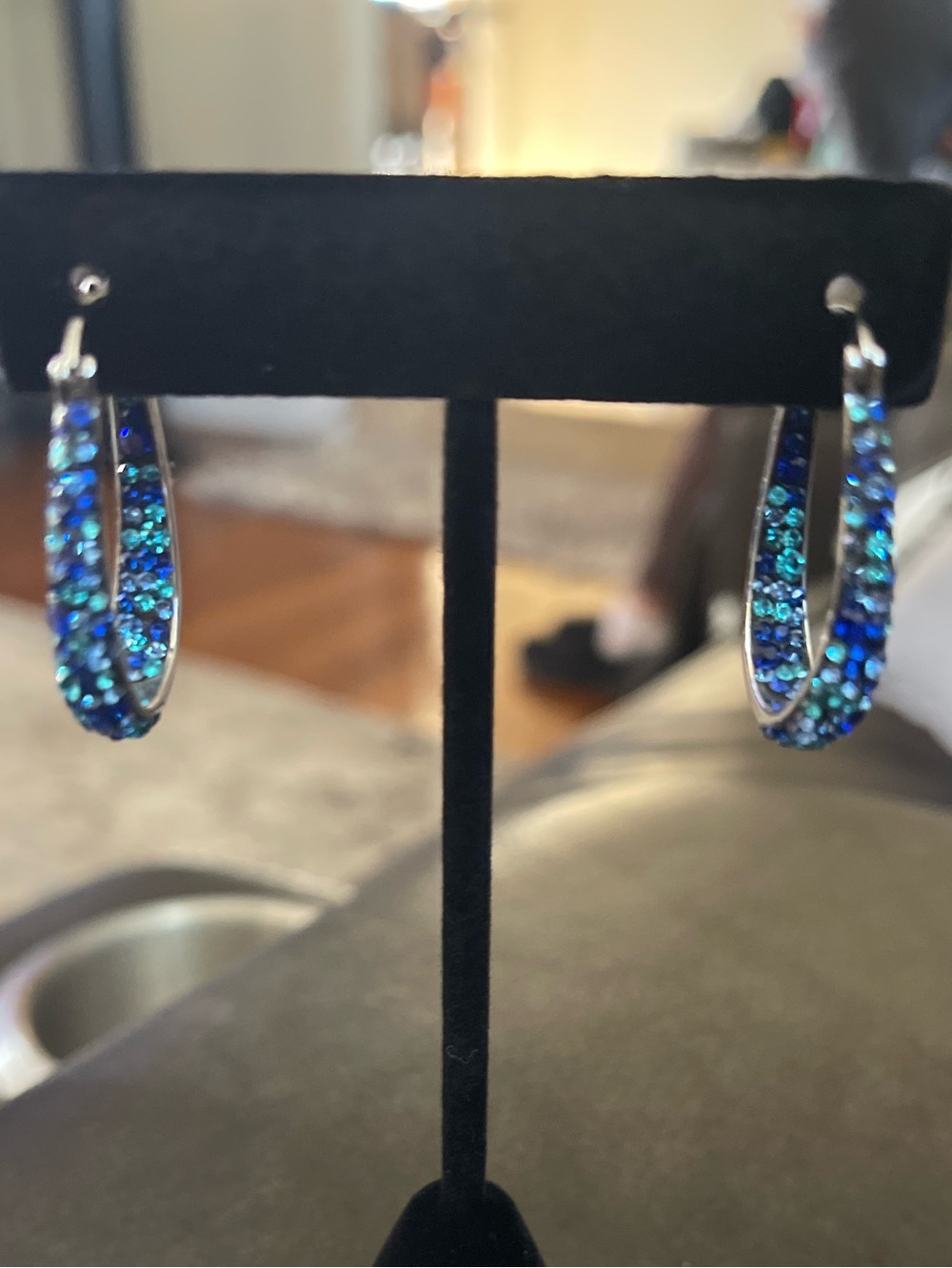 Blue Swarovski Crystal Hoop Earrings - Women Jewelry 18k white gold plating